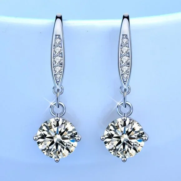 Certified 2ct. t.w. Moissanite Diamond Drop Earrings NEW - Picture 4 of 10